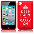 APPLE IPOD TOUCH 4TH-GEN RED "KEEP CALM & CARRY ON" LASERED SILICONE SKIN / CASE / COVER / SHELL PART OF THE QUBITS ACCESSORIES RANGE