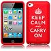 APPLE IPOD TOUCH 4TH-GEN RED "KEEP CALM & CARRY ON" LASERED SILICONE SKIN / CASE / COVER / SHELL PART OF THE QUBITS ACCESSORIES RANGE