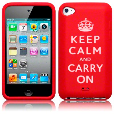 APPLE IPOD TOUCH 4TH-GEN RED "KEEP CALM & CARRY ON" LASERED SILICONE SKIN / CASE / COVER / SHELL PART OF THE QUBITS ACCESSORIES RANGE