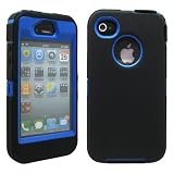 Black and Blue Three Layer Silicone PC Case Cover for iPhone 4 4G 4S