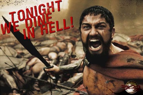 300 (Tonight We Dine in Hell!) Black Wood-Mounted Movie Poster Print - 24 X 36