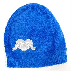 Bebe Baby Fur Winter Hat Blue Heart Rhinestone Logo