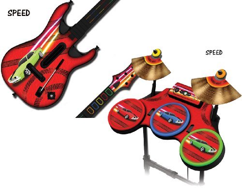 Protective Skins For Guitar Hero 4 "world Tour" Guitar And Drum Set - Fits Xbox 360, Ps3, Ps2 - Speed Picture