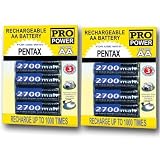 Pro Series High Capacity 8 AA 2700 mAh Rechargeable NiMH Batteries for Pentax Digital Photo Camera Optio K100D K110D 50L M20 M10 E10 60 DS 50