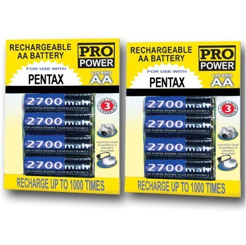 Pro Series High Capacity 8 AA 2700 mAh Rechargeable NiMH Batteries for Pentax Digital Photo Camera Optio K100D K110D 50L M20 M10 E10 60 DS 50