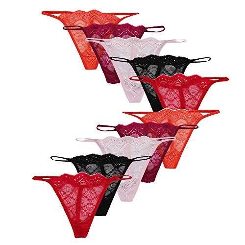 DZT Pack of 10 Womens Sexy G-String Underwear Floral Lace Lingerie T- Back Thongs Assorted Colors