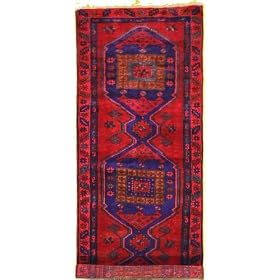 3'5 x 10'0 Red Persian Hand Knotted Wool Meshkin Runner Rug