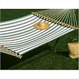 Pawleys Island Q-8205 Castaway Hammocks Large Quilted Hammock in Green / White Stripes with Optional Stand