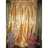 2 Gorgeous Gold Brocade Silk Sari Drapes, Panels, Curtains India 96 by Mogul Interior