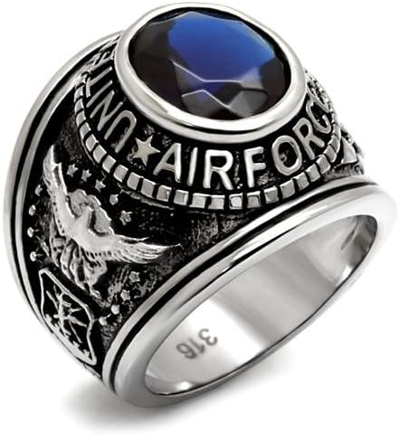 Stainless Steel "United States Air Force" Men's CZ Military Ring (Size 12)