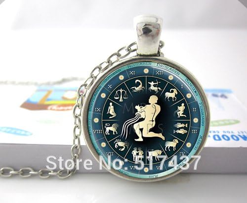 Pretty Lee Hot Glass Dome Jewelry Aquarius Necklace Zodiac Jewelry Astrological Symbol January February Birthdays Astrology Art Necklace