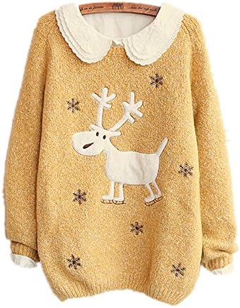 Lana Hua Women's Rudolph Reindeer in Snow Ugly Christmas Sweater Jumper (Yellow)
