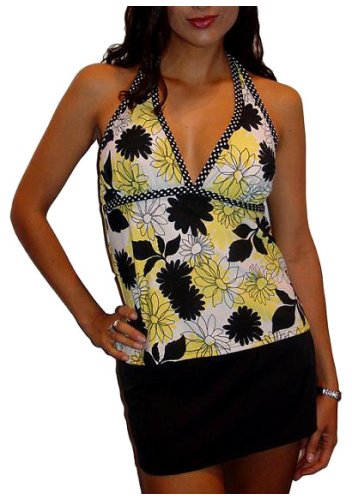 It Figures Women's Flower Power Halter Skirted Hipster Swimsuit