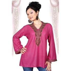 Pink long sleeves Kurti/Tunic with beads and stone work
