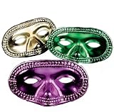 Mardi Gras Metallic Half Masks Assortment Pkg/12