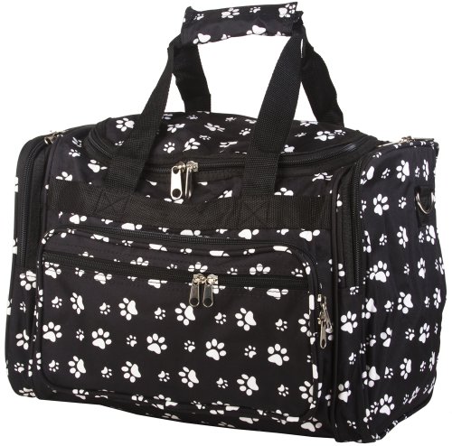 World Traveler Black White Paw Prints Duffle Bag 16-inch