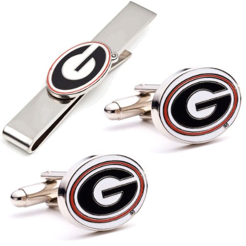 Georgia Bulldogs NCAA Cufflinks with Matching Tie Bar Set