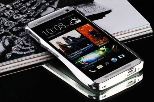 iCake Ultra-thin Dual All Metal Aluminum Case Bumper Frame Cover For HTC ONE M7 + Free iCake Branded Touch Pen (Silver)