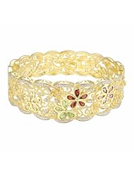 18k Gold Over Sterling Silver Multi-Gemstone Scalloped Bangle Bracelet