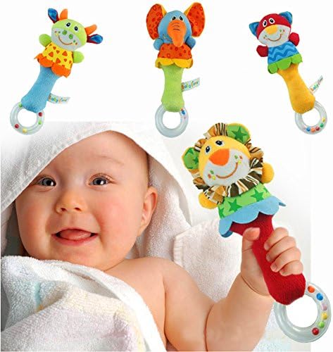 Herefind Soft Plush Animal Baby Rattle Toy Take Along with Safety 4 Style (Cat)
