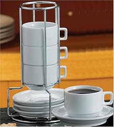 HIC Stackable Porcelain Demi Cup & Saucer Set, 9pc