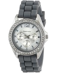 Cerentino Womens CR106-GRY  Grey Silicone Rubber Rhinestones Watch