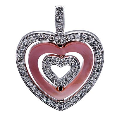 14K White Gold Diamond and Pink Mother of Pearl Heart Pendant