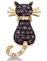 10K Yellow Gold Cat Channel Set Round White and Chocolate Brown Diamond Pendant - (2/5 cttw)