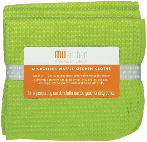 MUkitchen MUmodern Waffle Microfiber Dishcloth, Set of 3, Grass