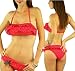 ToBeInStyle Cute Flirty Ruffle with Bow Print Beandeau Style Bandeau Style Tube Padded Bra Top Halter Two Piece Bikini
