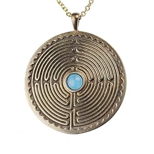 LabyrinthPeace Bronze Pendant Necklace with 6mm Smithsonite Gemstone on 18