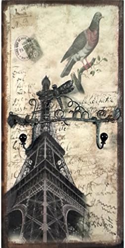 Eiffel Tower Wall Decor with "Home" Iron Hanger, Hand Painted Wall Plaque.
