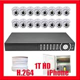 Complete Professional 16 Channel H.264 DVR with 16 x 1/3" CMOS CCD Security Camera, 600 TV lines, 30 IR LEDs.. iPhone and VGA support /w 1T HD