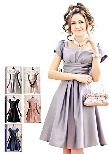 Dressystarレディースドレス 　キャップスリーブ　レースアップバック　光沢生地　膝丈　スクエアネックドレス　二次会ドレス　パーティードレス