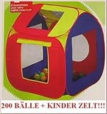 Kinder Zelt Pop Up + 200 Stück Bälle Bällebad Ball