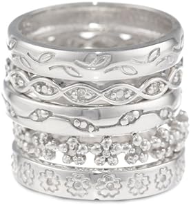Sterling Silver Five Band Diamond Ring Set, Size 7