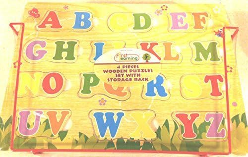 First Learning 4 Wooden Puzzles Set with Storage Rack by First Learning