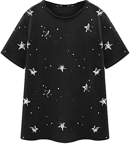 Ideal4dresses Women's slim Fashion Stars Round Collar Printed Cotton T-shirt