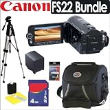 Canon FS22 Dual Flash Memory Camcorder With 32GB Internal Memory & 37x Optical Zoom + Accessory Bundle