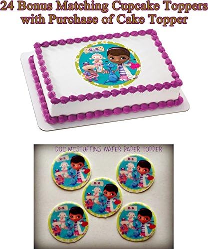 DOC MCSTUFFINS DOC MC STUFFINS 24 BONUS CUPCAKE TOPPERS with purchase of 1/4 Sheet Cake Topper Edible Image Picture Frosting Sheet Cake Topper