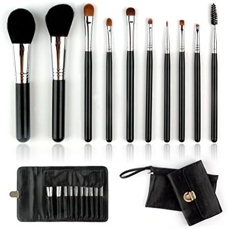 Professional Antibacterial Makeup Maestro Series Complete 10pcs Brush Set with Roll-up Pouch - Black