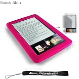 Kroo Nook Electronic Book Reader Slim Silicone Skin Case (Pink, Magenta, Hot Pink) + Includes a 4-Inch eBigvalue Determination Hand Strap + Full set of Screen Guard Protector for your Nook