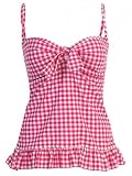 Womens long tankini bikini swimsuit, Marina West, 2 piece, multiple prints, bra straps (X-Large, Pink/White Gingham)
