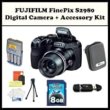 FUJIFILM FinePix S2980 + Accessory Kit. Includes: 8GB Memory Card, Memory Card Reader, 4 AA Rechargeable Batteries, Hard Case, LCD Screen Protectors, Cleaning Kit, Table Top Tripod