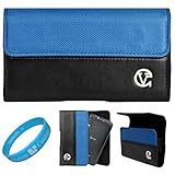 Blue & Black Portola Leather Carrying Holster with Fixed Belt-Clip and Magn ....