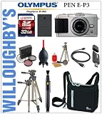 Olympus PEN E-P3 12.3 MP Live MOS Micro Four Thirds Interchangeable Lens Digital Camera with 14-42mm ll Zoom Lens (Silver) + LexSpeed 32GB SDHC Memory Card + Extra PS-BLS1 Battery + Deluxe Digital SLR Camera Bag + 3pc 37mm Multi-Coated Essential Filter Kit + Sunpak 620-9002TM Tri-Monopod and Much More! Willoughby's Est. 1898 Deluxe Point and Shoot Bundle