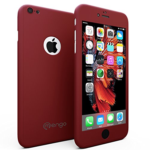 Mengo SlimFit 360 [Ultra-Thin] Case for iPhone 6/6S PLUS With Tempered Glass Screen Protector - Red (Will ONLY fit 6/6S PLUS)