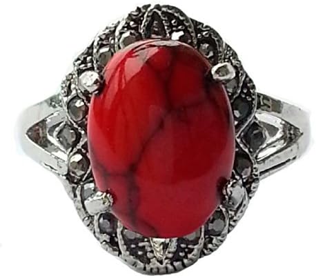 CAFA Retro Jewelry Women Elegant Howlite Sliver Plated turquoise ring Red Size 9