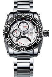 Jiusko 50LSB01 Men's Multifunction Quartz 24 Hr. Stainless Steel 200m Diver's Watch, Silver