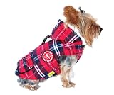 Anima Red Plaid Stuff Parka, Twill Overcoating, Snap Button Closure, Large